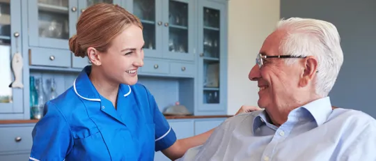 An adult nursing student with a patient