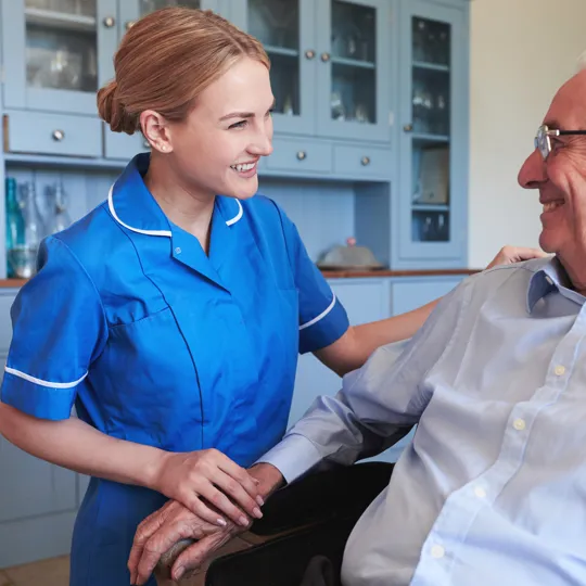An adult nursing student with a patient