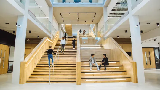Students in the Moss House Main Foyer, University College Birmingham