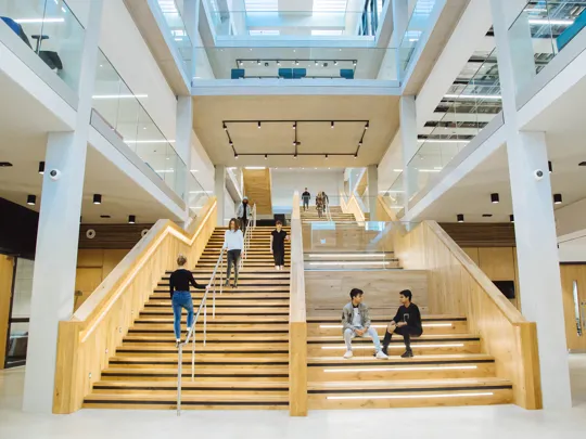 Students in the Moss House Main Foyer, University College Birmingham