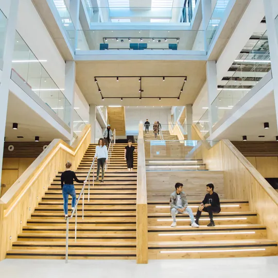 Students in the Moss House Main Foyer, University College Birmingham