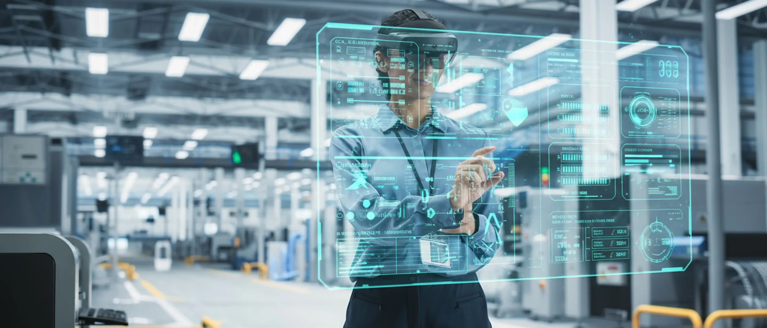 Person using AI and virtual googles within manufacturing process