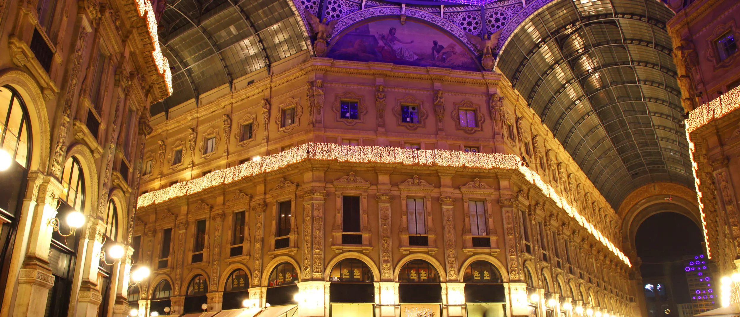 Galleria Vittorio Emanuele shopping Center in night. Milan, Italy