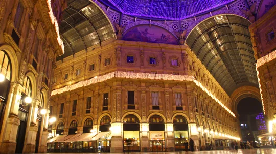 Galleria Vittorio Emanuele shopping Center in night. Milan, Italy